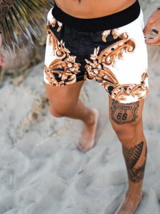 Купить Men Swimwear Trunk Short European American printed youth loose beach pants pantalones Shorts