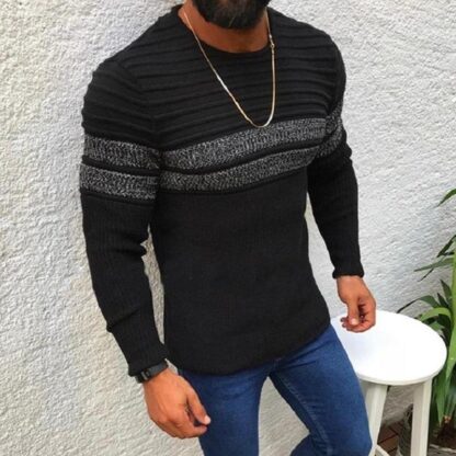 Купить Sweatshirt Comfortable Knit Sweaters Men's Color Blocking Striped Casual Homme Slouchy Knitted Sweater