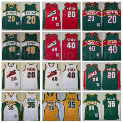 Купить Vintage Mitchell And Ness Basketball Shawn Kemp Jersey 40 Kevin Durant 35 Gary Payton 20 Retro Color Green Red White Yellow All Stitched
