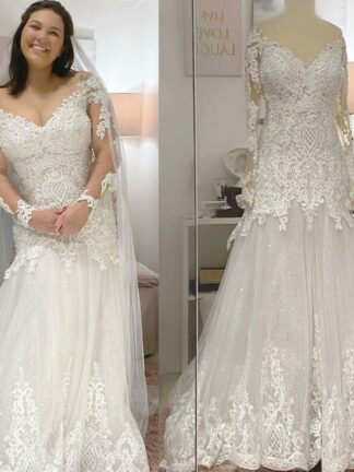 Купить 2021 Plus Size Arabic Aso Ebi Lace Beaded Mermaid Wedding Dress Sheer Neck Long Sleeves Vintage Sexy Bridal Gowns Dresses ZJ36