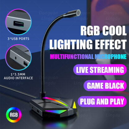 Купить Live microphone Desktop computer USB interface wired RGB luminous microphone game host Sound without delay