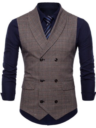 Купить New Plaid Suit Vest Men Slim Fit Double Breasted Vest Waistcoat Mens Business Wedding Tuxedo Gilet Homme