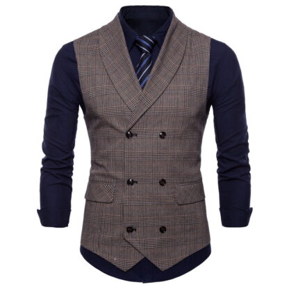 Купить New Plaid Suit Vest Men Slim Fit Double Breasted Vest Waistcoat Mens Business Wedding Tuxedo Gilet Homme