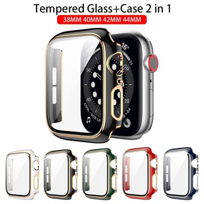 Купить screen protector cover for Apple Watch 6 SE 5 4 3 2 PC bumper glass+case for iwatch 44mm 42mm 40mm 38mm frame Accessorie