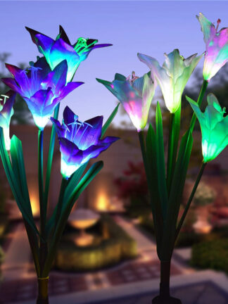 Купить Solar Garden Stake Lights LED Lily Flower Lights Multi-Color Changing Landscape Decorative Lamp IP55 for Garden Patio