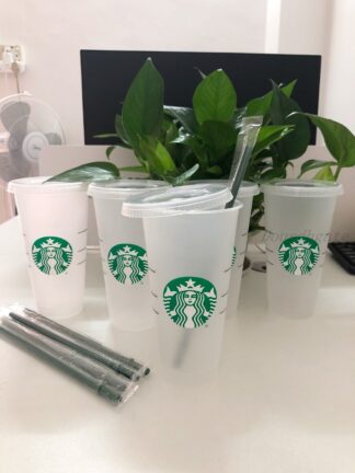 Купить Starbucks 24OZ/710ml Plastic Tumbler Reusable Clear Drinking Flat Bottom Cup Pillar Shape Lid Straw Mug Bardian 100pcs DHL