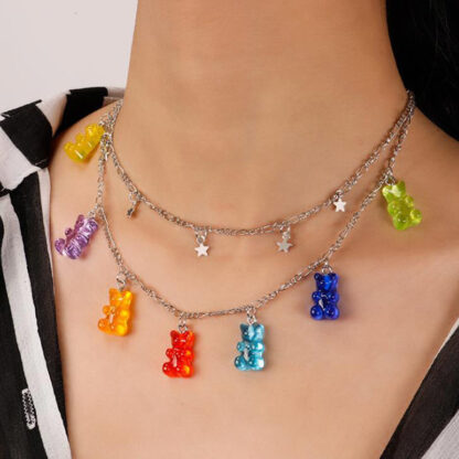 Купить Color Candy Gummy Mini Bear Necklace for Women Christmas Gifts Collare Star Pendants Necklaces Jewelry Femme Bijoux