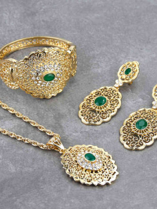 Купить Chic Sunspicems Morocco Wedding Jewelry Set Gold Color Drop Earring Cuff Bracelet Bangle Pendant Necklace Arab Hollow Metal Gift