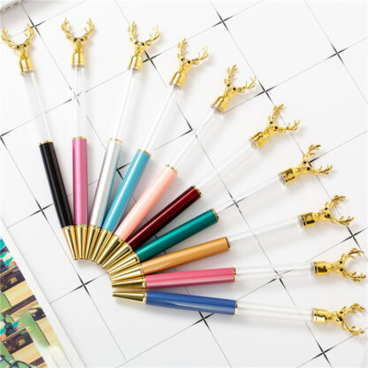 Купить NEW DIY Empty Tube Deer Head Metal Ballpoint Pens Self-filling Floating Glitter Dried Flower Crystal Pen Christmas Student Writing Gift