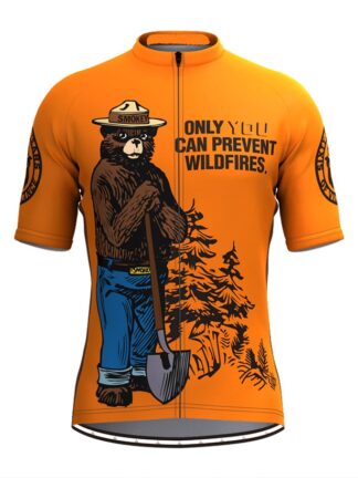 Купить Retro Smokey Bear Prevent Wildfires Cycling Short sleeve Jerseys Comfortable and quick drying Mud yellow