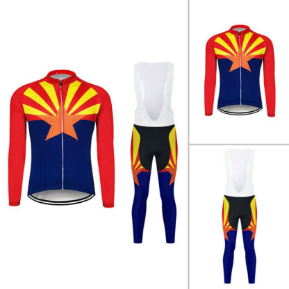 Купить 2021 Men's Team Cycling Long Jersey Bib Pants Set Bike Shirt Tights Kits Arizona Flag Spring and Autumn Style Or Winter Thermal Fleece