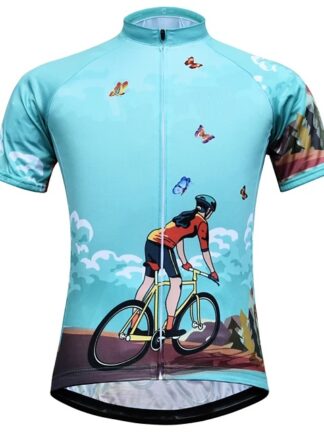 Купить 2021 Women's Short Sleeve Cycling Jersey Summer Polyester Sky Blue Bike