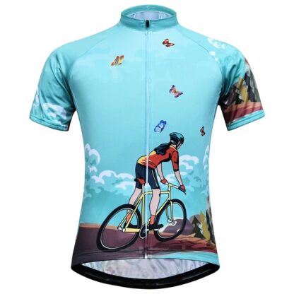 Купить 2021 Women's Short Sleeve Cycling Jersey Summer Polyester Sky Blue Bike