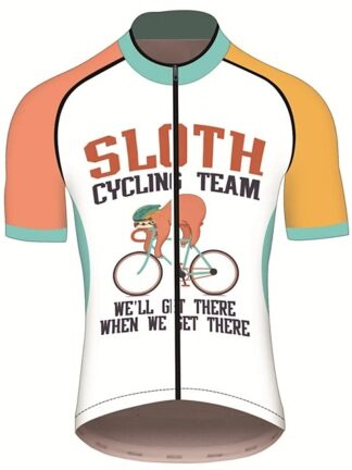 Купить 2021 Short Sleeve Cycling Jersey Summer Spandex Polyester Orange+White Sloth Animal