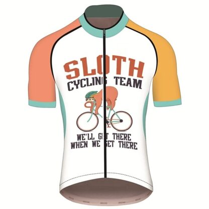 Купить 2021 Short Sleeve Cycling Jersey Summer Spandex Polyester Orange+White Sloth Animal