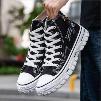 Купить summer breathable high men's canvas boots casual platform Black White Blue inspired by motocross tires men sneakers sport top quality good service low price for you