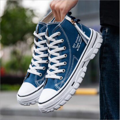 Купить summer breathable high men's canvas shoes casual platform Black White Blue inspired by motocross tires men sneakers sport top quality good service show you low price