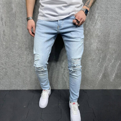 Купить high quality male Denim jeans pantalones ripped slim fit pantaloni mens jean wholesale denims pants trouser man clothing Skinny pant pantalon