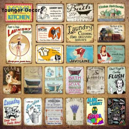 Купить Laundry Cleaning Metal Signs Kitchen Herb Garden Poster Wall Plaque Vintage Painting Plate For Shop Home Bath Room Decor YI-100