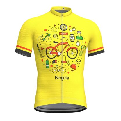 Купить 2021 Men's Short Sleeve Cycling Jersey Summer Spandex Yellow Bike Top Mountain Quick Dry Moisture Wicking Sports Clothing Apparel / Athleisure