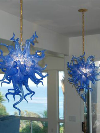 Купить Art Deco Pendant Lamps W60XH80cm Staircase Chandelier Blue Color 100% Hand Blown Glass Chandeliers