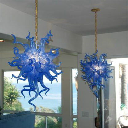 Купить Art Deco Pendant Lamps W60XH80cm Staircase Chandelier Blue Color 100% Hand Blown Glass Chandeliers