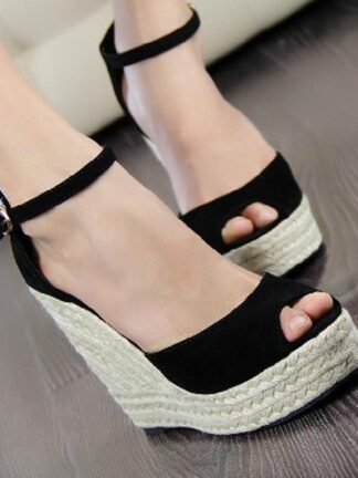 Купить Summer large wedge heel women's shoes Bohemian fish mouth hemp rope high-heeled sandals