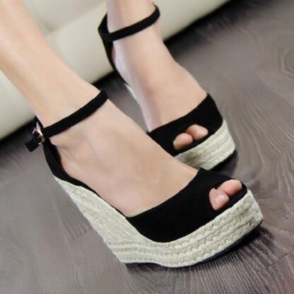 Купить Summer large wedge heel women's shoes Bohemian fish mouth hemp rope high-heeled sandals