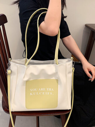 Купить 2021 new Pu leisure Women's bag fashion tote bags contrast color messenger student one shoulder handbag
