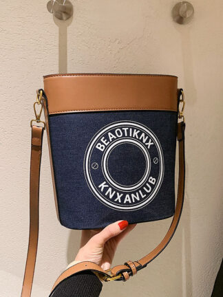 Купить 2021 new fashion England bucket bag printed canvas letter one shoulder handbag