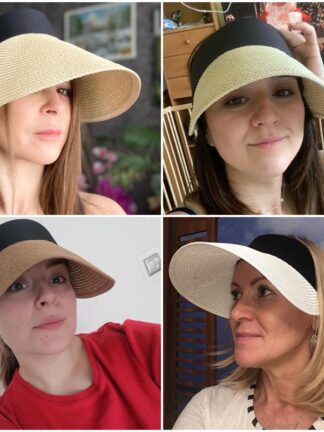 Купить New Fashion Wide Brim Hats 2021 Magic Tape Panama Women Straw Hat Empty Top Women's Summer Sun Protection Outdoor Sports Fishing Beach