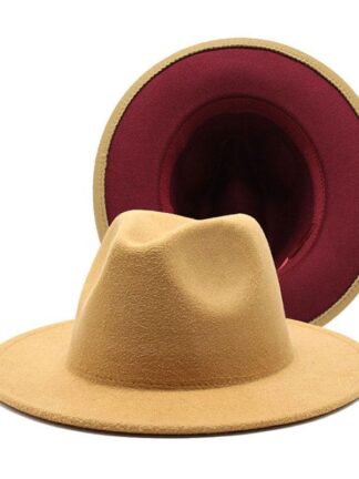 Купить New Wide Brim Hats 2021 Two Tone Fedoras Jazz Cowboy Hat For Women And Men Double-Sided Color Cap Red With Black Wool Bowler Wholesale