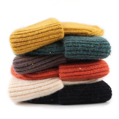 Купить Beanie/Skull Caps Knitted Hat Three Layers Thick Warm Autumn 2021 Winter Hats For Women Paillette Designer Outdoor Bonnet Skullies Beanies