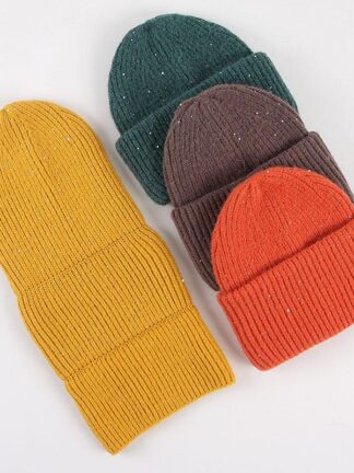 Купить Beanie/Skull Caps Knitted Hat Three Layers Thick Warm Autumn Winter Hats For Women Paillette Designer Outdoor Bonnet Skullies Beanies