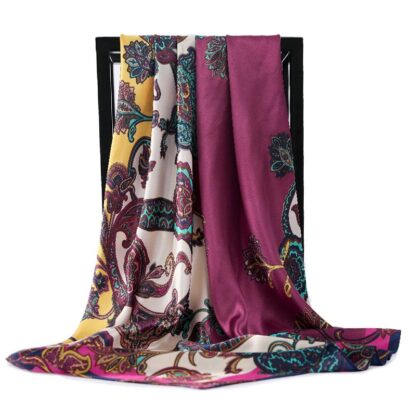 Купить Scarves 20 Colors Flower Printed Silk Scarf Women Fashion Spring Summer 90*90cm Polyester Shawl Hijab High Quality Satin Square