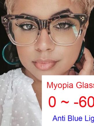Купить Sunglasses Vintage Myopia Women's Glasses With Degree 0 ~ -6.0 Blue Light Blocking Computer Eyeglasses Vision Correction Female Eye