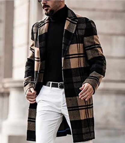 Купить autumn wool jacket casual plaid double side woolen coats mens mid length winter 3XL coat retail wholesale outwear
