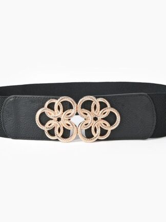 Купить Belts Elastic Pu Leather Designer Wide Corset Strap For Women Girl Waist Cummerbund GirdleTie Gold Metal Floral Buckle Bands
