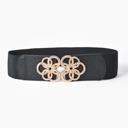 Купить Belts Elastic Pu Leather Designer Wide Corset Strap For Women Girl Waist Cummerbund GirdleTie Gold Metal Floral Buckle Bands