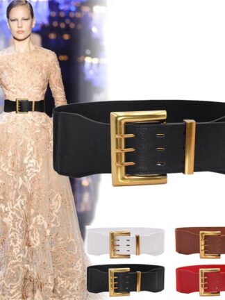 Купить Belts Elegant Women's Gold Elastic Buckle Waistband Belt Fashion Wild Wide Stretch Dress Waist Band