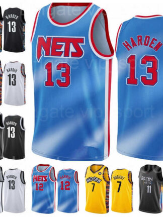 Купить Basketball 13 James Harden Jerseys 11 Kyrie Irving 7 Kevin Durant 1 Bruce Brown 8 Jeff Green City Earned Classic Edition Black Blue