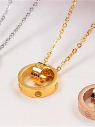 Купить 50%off Fashion LOVE Dual Circle Pendant Rose Gold Silver Necklace For Women Lover Neckalce Jewelry With Velvet Bag No Box spinner