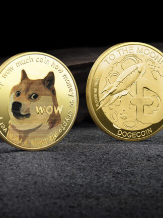 Купить 50pcs Non Magnetic WOW Dogecoin To The Moon In Doge We Trust Gold Plated Commemorative Coins Cute Dog Pattern Printed Cllection Gifts