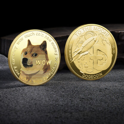 Купить 50pcs Non Magnetic WOW Dogecoin To The Moon In Doge We Trust Gold Plated Commemorative Coins Cute Dog Pattern Printed Cllection Gifts