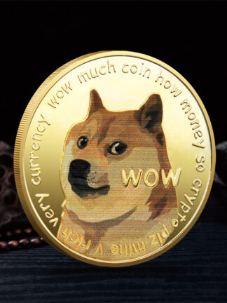 Купить 10pcs Non Magnetic WOW Dogecoin To The Moon In Doge We Trust Gold Plated Commemorative Coins Cute Dog Pattern Printed Cllection Gifts