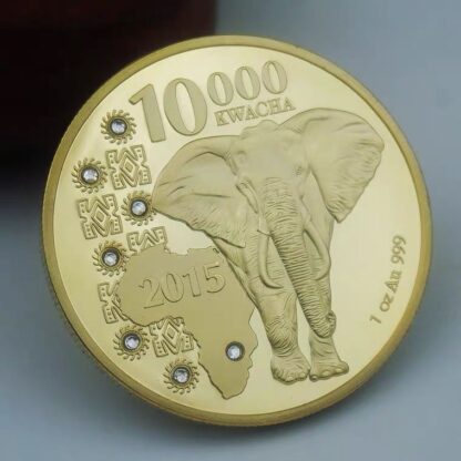 Купить 10PCS Non Magnetic Craft Zambia Republic 1oz.999 African Elephant 10000 Kwacha Gold Animal Commemorative Coin Souvenir Coins Metal