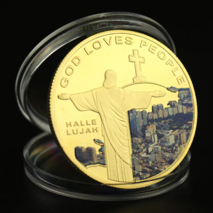 Купить 10pcs Non Magnetic Christ The Redeemer Collectible Commemorative Coin God Loves People Gold Plated Collection Art Cross Souvenir Coin