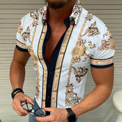 Купить Man Casual Shirts Hawaiian Shirt With Button Closure Short Sleeve Turn-down Summer Print Blouse Factory Supply Apparel Blouse