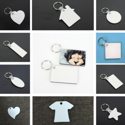 Купить 11 Styles Sublimation Blank Keychains Household Sundries MDF Wooden Key Pendants Thermal Transfer Double-sided Keyring White DIY Gift