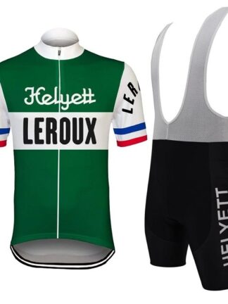 Купить 2021 Helyett Leroux Retro Clothes Short Sleeve Cycling Jersey and Padded (Bib) Shorts Set Anti UV